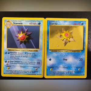 SHADOWLESS Starmie 64/102, Staryu 65/102 Pokemon Cards